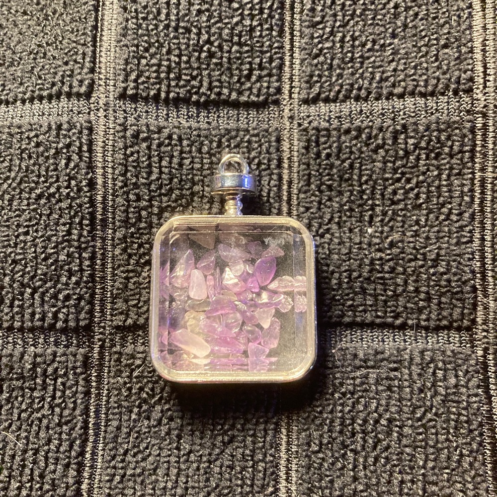Square Pendant with Loose Amethyst Stones